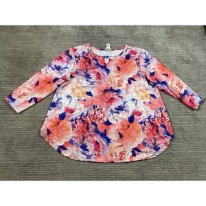Ruby Rd Top Womens XL Multicolor Floral Polyester Blend 3/4 Sleeve Casual
